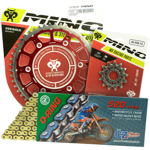 Gas Gas MC125 2021 - 2022 Mino 12T/49T Gold O-Ring CZ Chain & Red Fusion Sprocket Kit