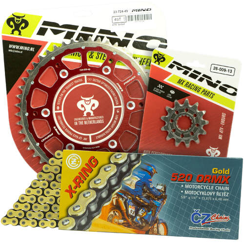 Honda CR125R 1983-2007 Mino 12T/48T Gold X-Ring CZ Chain & Red Fusion Sprocket Kit