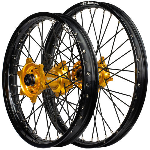 Honda CR125R 1989 - 1994 Envy / DID SNR Wheel Set 21/18 Black Rims Gold Hubs Black Spokes