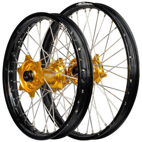 Honda CR125R 1989 - 1994 Envy / DID SNR Wheel Set 21/18 Black Rims Gold Hubs