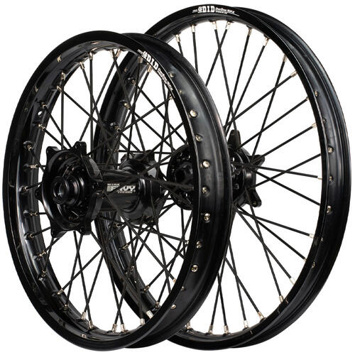 Honda CR125R 1989 - 1994 Envy / DID SNR Wheel Set 21/18 Black Rims Black Hubs Black Spokes