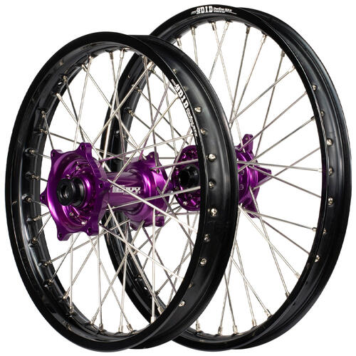 Honda CR125R 1989 - 1994 Envy / DID SNR Wheel Set 21/19 Black Rims Purple Hubs