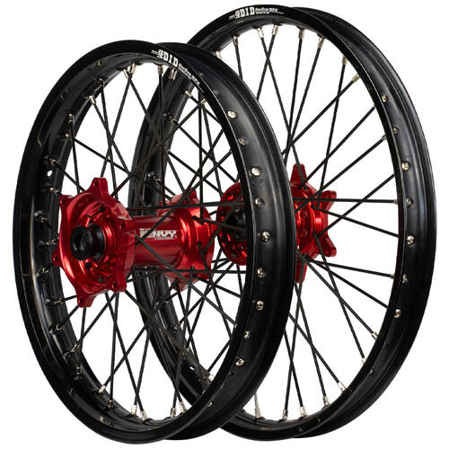 Honda CR125R 1989 - 1994 Envy / DID SNR Wheel Set 21/18 Black Rims Red Hubs Black Spokes