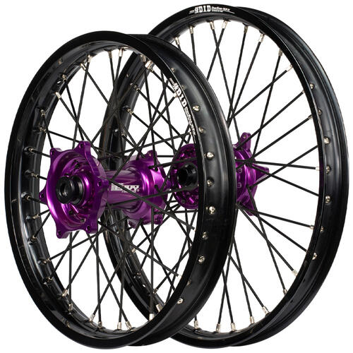 Kawasaki KX125 1989 - 1992 Envy / DID SNR Wheel Set 21/18 Black Rims Purple Hubs Black Spokes