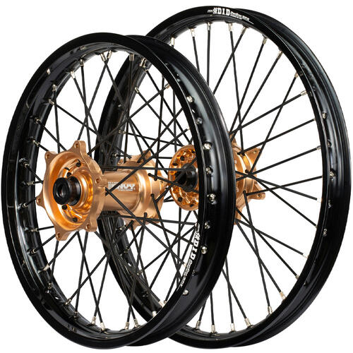 Yamaha YZ400F 1999 Envy / DID SNR Wheel Set 21/19 Black Rims Copper Hubs Black Spokes