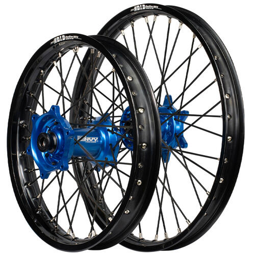 Husqvarna FE501 2014 - 2015 Envy / DID SNR Wheel Set 21/18 Black Rims Blue Hubs Black Spokes