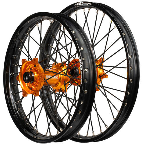 KTM 300 EXC 2003 - 2015 Envy / DID SNR Wheel Set 21/18 Black Rims Orange Hubs Black Spokes