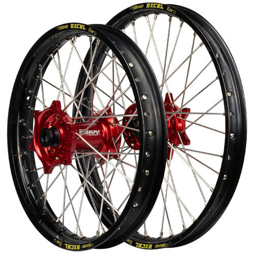 Honda CR125R 1989 - 1994 Envy / Excel SNR Wheel Set 21/18 Black Rims Red Hubs