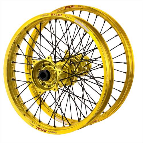 Triumph TF 250-X 2024 -2025 Wheel Set Yellow Excel Rims Hi-Viz Envy Hubs Black Spokes & Nipples 21/19x2.15