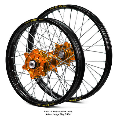 KTM 1190 ADVENTURE R 2013-2024 Wheel Set Black Excel Rims / Orange Haan Hubs 21x1.85 / 17x4.50 