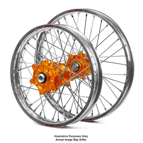 KTM 1190 ADVENTURE R 2013-2024 Wheel Set Silver Excel Rims / Orange Haan Hubs 21x1.85 / 18x4.25 