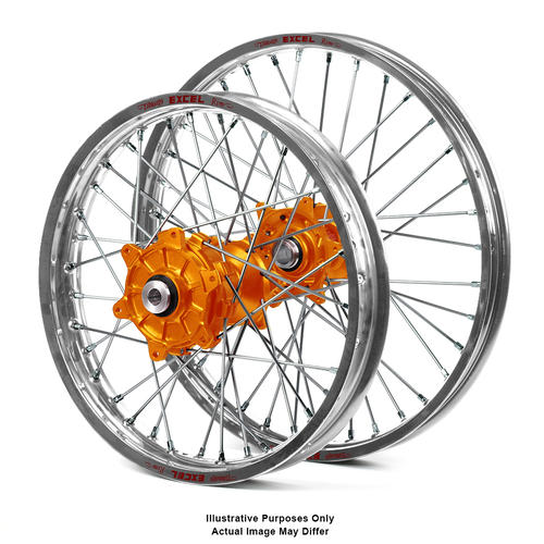 KTM 1090 ADVENTURE R 2017 - 2024 Wheel Set Silver Excel Rims / Orange Haan Hubs 21x1.85 / 18x4.25 
