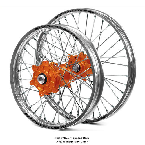 KTM 1190 ADVENTURE R 2013-2024 Wheel Set Silver Platinum Rims / Orange Haan Hubs 21x1.85 / 18x4.25 