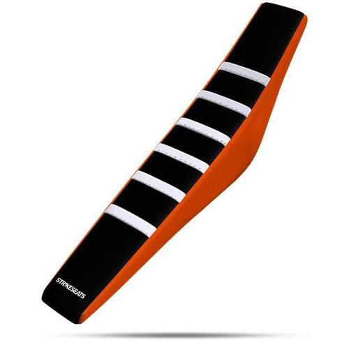 KTM 125 SX 1998-2000 Strike Gripper Ribbed Seat Cover White-Black-Orange