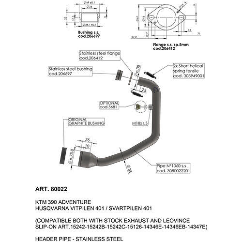 Husqvarna Svartpilen 401 2020-2024 LeoVince Header Pipe Stainless Steel