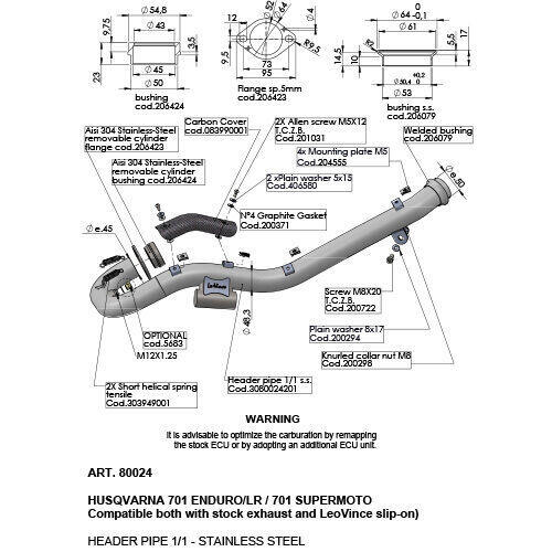 Husqvarna 701 Enduro 2021-2024 LeoVince Header Pipe Stainless Steel