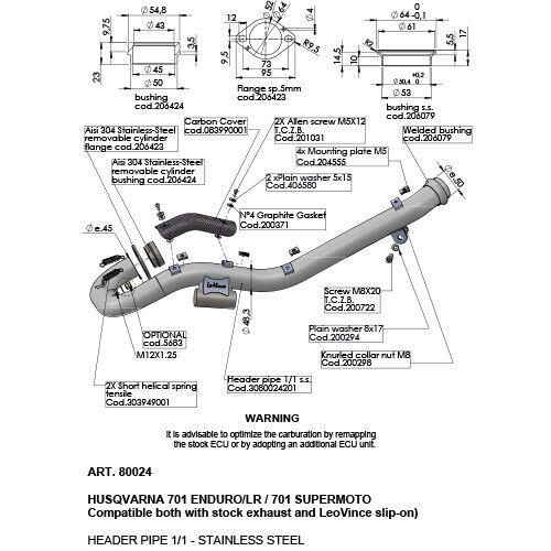 Husqvarna 701 Supermoto 2021-2024 LeoVince Header Pipe Stainless Steel