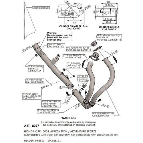 Honda CRF1000L Africa Twin 2018-2019 LeoVince Header Pipe Stainless Steel