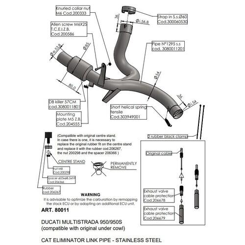 Ducati Multistrada 950 2017-2020 LeoVince Link Pipe Cat Eliminator Stainless Steel