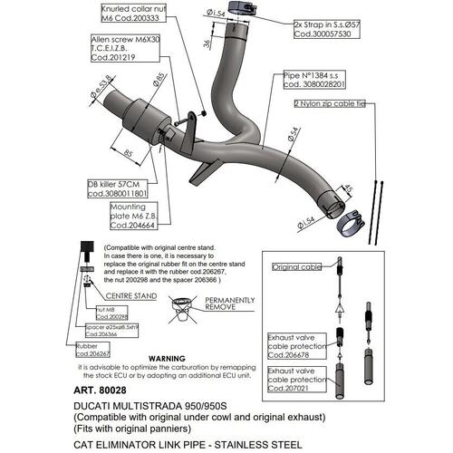 Ducati Multistrada 950 2021-2024 LeoVince Link Pipe Cat Eliminator Stainless Steel