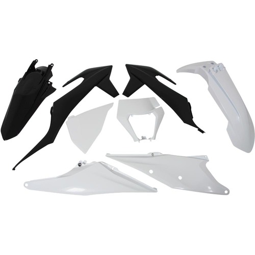 KTM 250 XC-W 2020-2023 Rtech Plastics Kit White/Black 6 Days With Headlight Surround