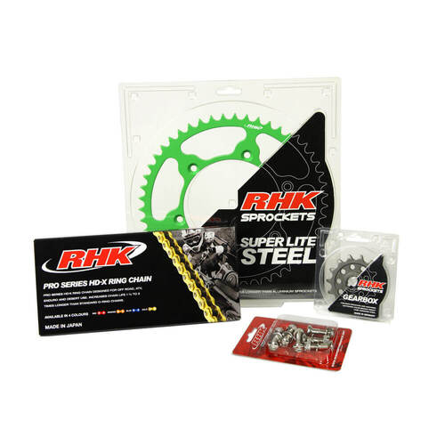 Kawasaki KLX450R 2021-2023 RHK 13/46 Gold HD-X Chain & Green Super Lite Steel Sprocket Kit