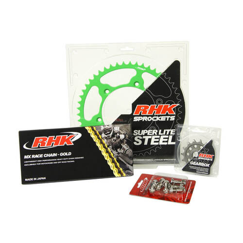 Kawasaki KLX450R 2021-2023 RHK 13/46 Gold MX Chain & Green Super Lite Steel Sprocket Kit