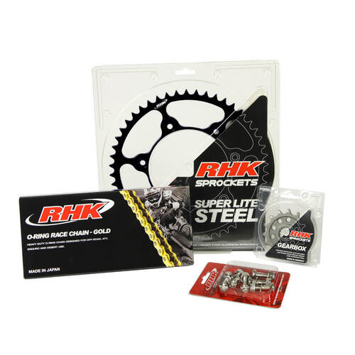 Kawasaki KLX450R 2021-2023 RHK 13/46 Gold O-Ring Chain & Black Super Lite Steel Sprocket Kit