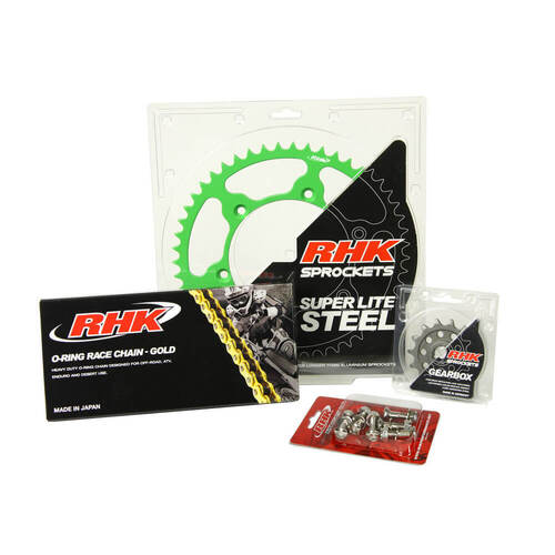 Kawasaki KLX450R 2021-2023 RHK 13/46 Gold O-Ring Chain & Green Super Lite Steel Sprocket Kit