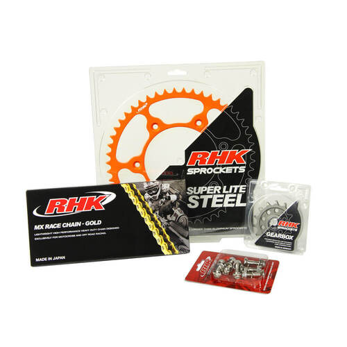 KTM 250 XC TPI 2021-2022 RHK 13/45 Gold MX Chain & Orange Super Lite Steel Sprocket Kit