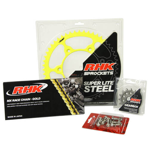 Suzuki RMZ250 2021-2024 RHK 13/47 Gold MX Chain & Yellow Super Lite Steel Sprocket Kit