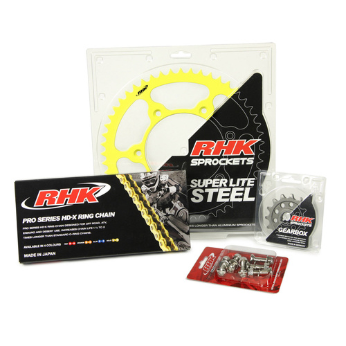 Suzuki RMZ250 2007-2012 12T/48T RHK X-Ring Chain & Yellow Steel Sprocket Kit 