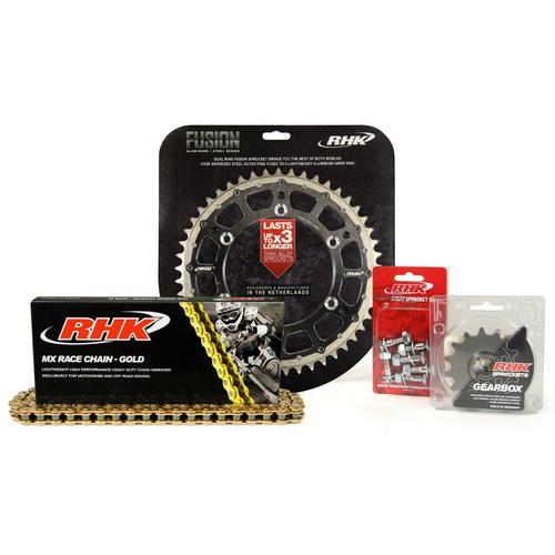 Kawasaki KX250F 2006-2020 13T/50T RHK MX Chain & Black Fusion Sprocket Kit 