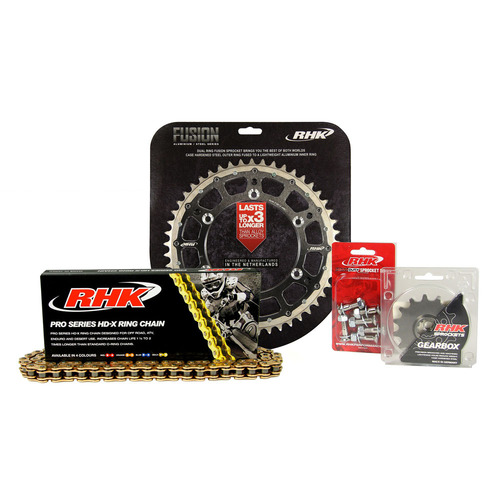 Kawasaki KX250X 2021-2024 RHK 13/48 Gold HD-X Chain & Black Fusion Sprocket Kit