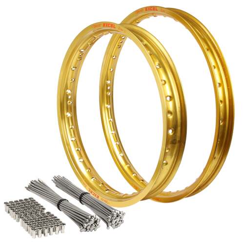 Husqvarna FC350 2014 - 2025 21/18 OEM MX Front/Rear Gold Excel Rim & SS Bulldog Spoke Set