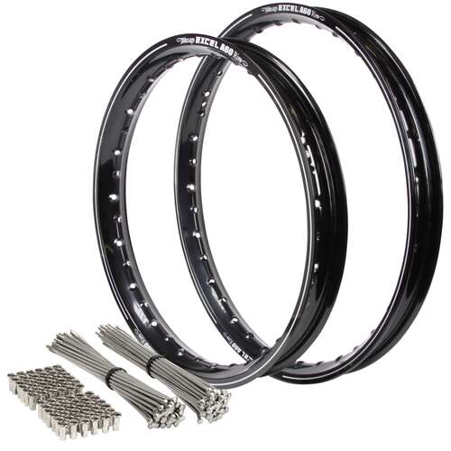 Kawasaki KX450F 2006 - 2025 21/19 OEM MX Front/Rear Black A60 Excel Rim & SS Bulldog Spoke Set