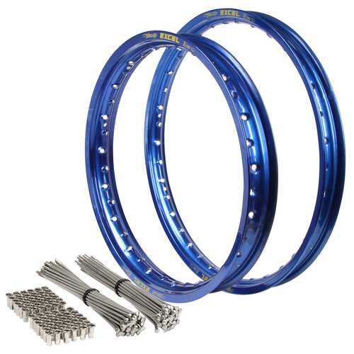 Suzuki RM250 1988 - 1996 21/19 OEM MX Front/Rear Excel Blue Rim & SS Bulldog Spoke Set