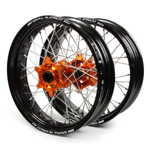 KTM 530 EXC-F 2008-2011 SM Pro Supermotard Wheel Set 17x3.50 17x4.25 Black Rim / Orange Hub