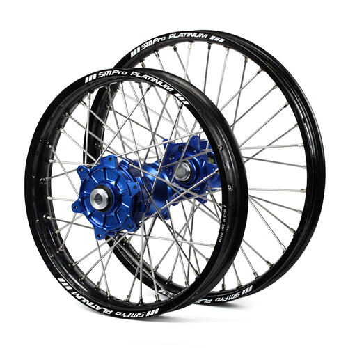 KTM 450 EXC 2003-2024 Cush Drive Wheel Set Black Platinum Rims / Blue SM Pro Hubs 21x1.60 / 18x2.15