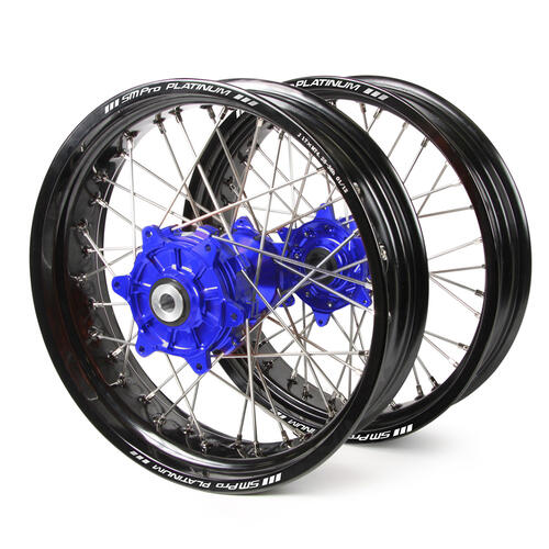 KTM 125 SX 2003-2024 SM Pro Supermotard Cush Drive Wheel Set Black Rims / Blue Hubs 17x3.50 / 17x4.25