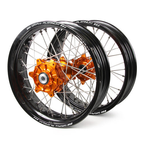 KTM 450 EXC-F 2003-2024 SM Pro Supermotard Cush Drive Wheel Set Black Rims / Orange Hubs 17x3.50 / 17x4.25