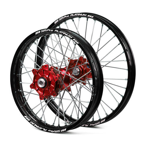 Honda CRF450X 2005-2024 Cush Drive Wheel Set Black Platinum Rims / Red SM Pro Hubs 21x1.60 / 18x2.15