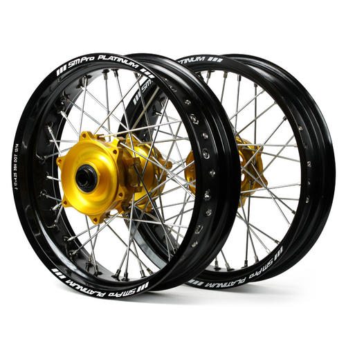 Suzuki RM125 2001-2008 SM Pro Supermotard Wheel Set 17x3.50 17x4.25 Black Rim / Gold Hub 