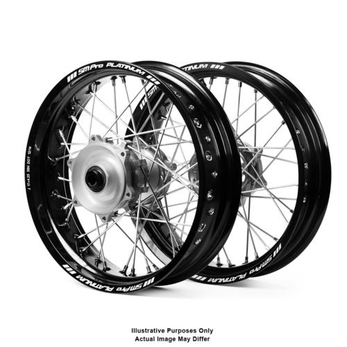 Suzuki DR650 1996-2021 Supermotard Cush Drive Wheel Set SM Pro Black Rims / Silver Hubs 17x3.50 / 17x4.25 