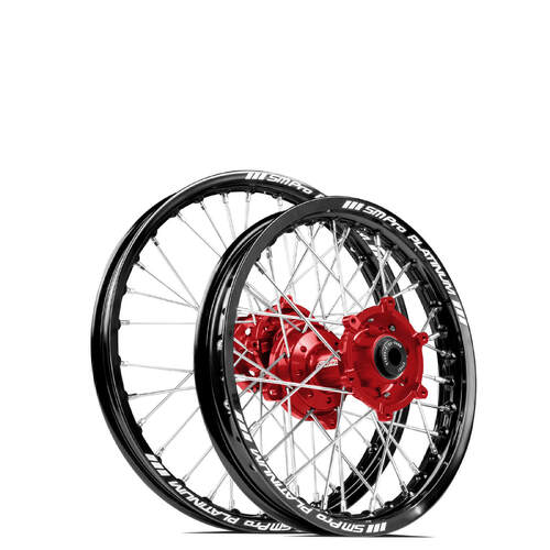 Honda CR80R 1996-2002 SM Pro MX JNR Wheel Set 17/14 Black Rims Red Hubs SS Silver Spokes