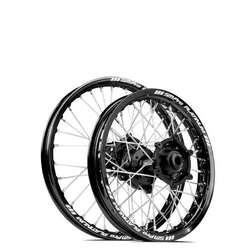 Yamaha YZ65 2018-2023 SM Pro MX JNR Wheel Set 14x1.60 12x1.60 Black Rims Black Hubs SS Silver Spokes