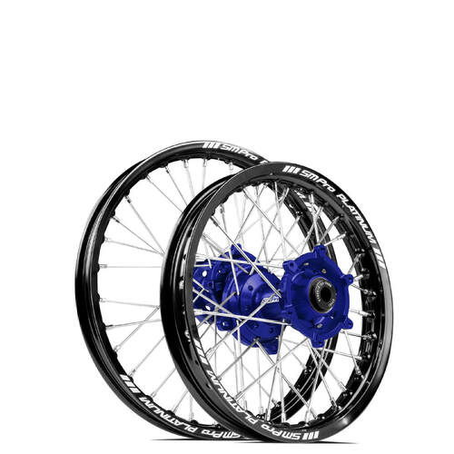 Yamaha YZ80 1994-2001 SM Pro MX JNR Wheel Set 17/14 Black Rims Blue Hubs SS Silver Spokes