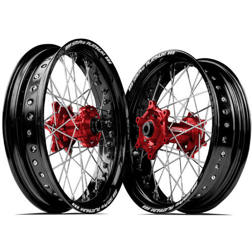 Honda CRF250R 2014-2023 SM Pro Supermotard Wheel Set 17x3.50 17x4.25 Black Rims Gold Hubs SS Silver Spokes