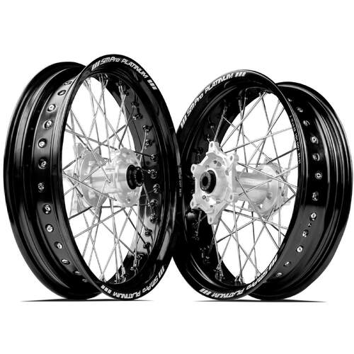 Honda CRF450R 2019-2023 SM Pro Supermotard Wheel Set 17x3.50 17x4.25 Black Rims Silver Hubs SS Silver Spokes