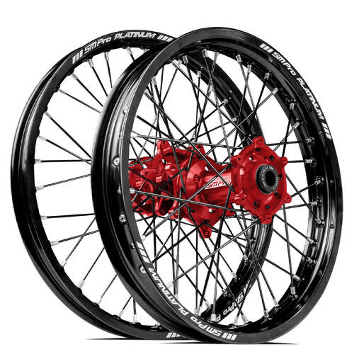 Honda CRF450R 2019-2023 SM Pro MX SNR Wheel Set 21/18 Black Rims Red Hubs SS Black Spokes